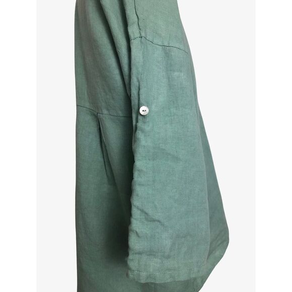 Terzo Millennio Small Linen Italy Blouse Tunic Top Long Sleeve Buttons Roll Up - Picture 5 of 14